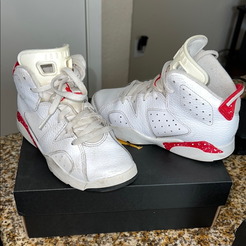 Jordan White and Red High-Top Sneakers